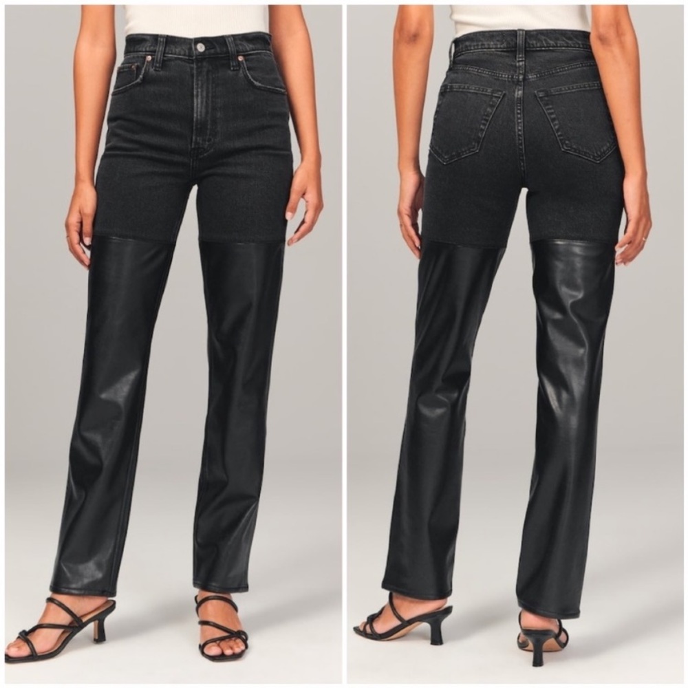 Abercrombie Ultra High Rise 90’s straight Jean Faux Leather sz 25